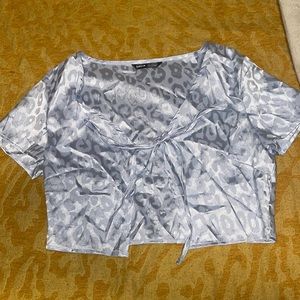 Shein Light Blue Cheetah Print Tie shirt